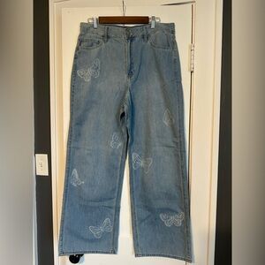 Hollister Wide Leg Jeans with Butterfly Design